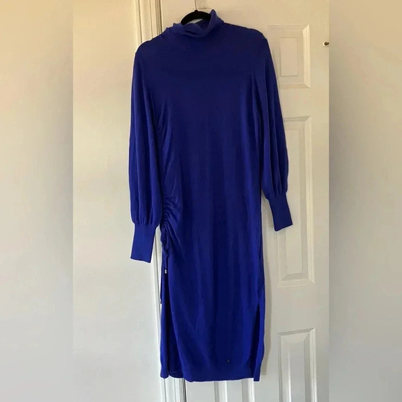 NWT TED BAKER LONDON AAVVAA Sweater Turtleneck Dress Blue Ruched Ted 2 = US 6 - Picture 7 of 13